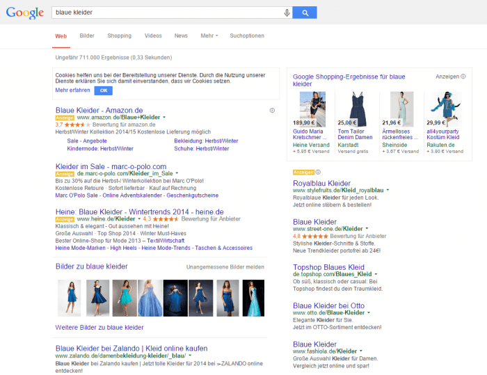 Google-Suche blaue Kleider