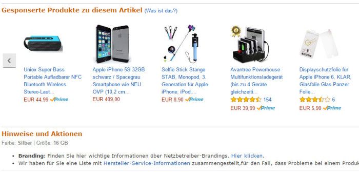 Amazon Gesponserte Produkte auf einer Produktseite, Screenshot Amazon.de