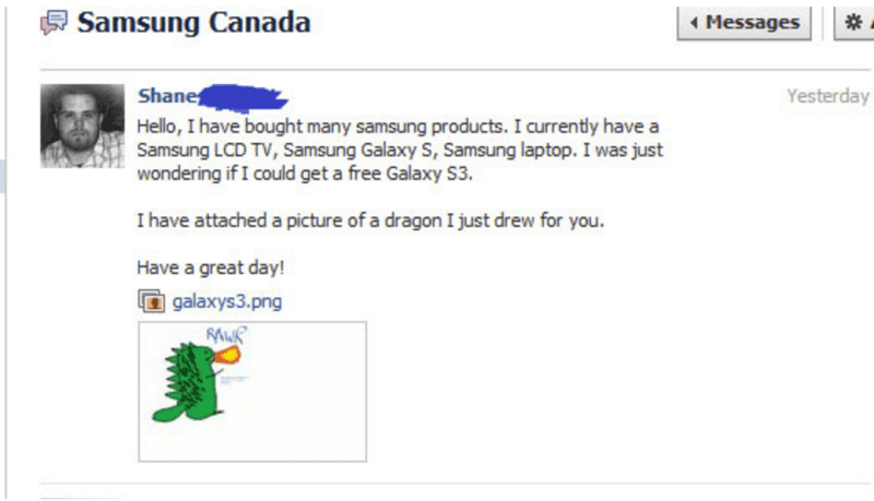 © bufferapp, Nachricht eines Kunden an Samsung