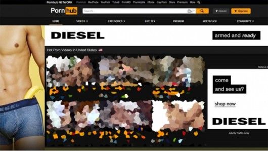 Diesel ist mit großen Werbebannern bei Pornhub präsent, © Adweek