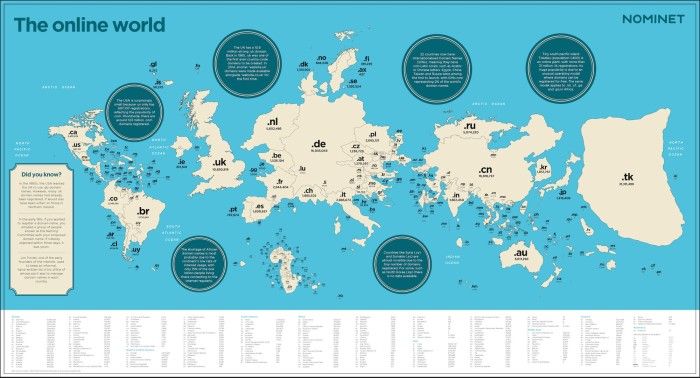 Die Welt gemessen an den registrierten Top-Level-Domains, © Nominet