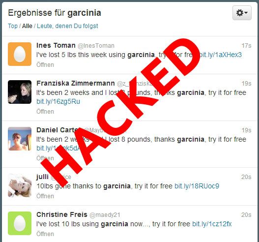 Twitter-Accounts gehackt: Garcinia Abnehmmedikament spammt die Timelines zu
