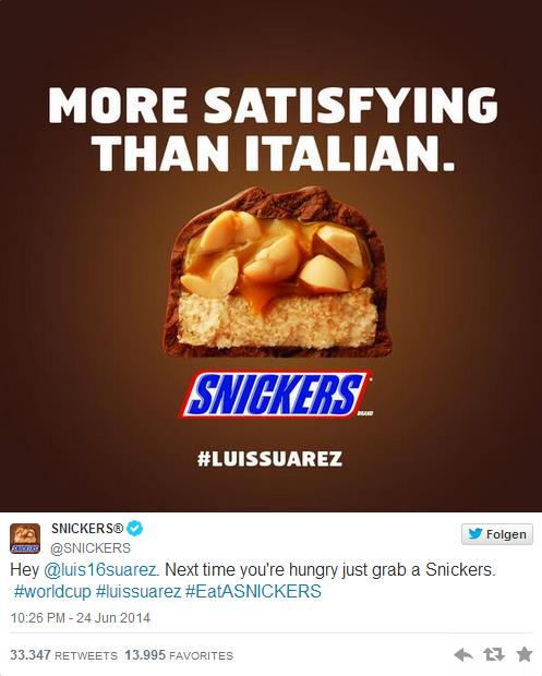 Den Schulter-Biss von Luis Suárez bei der WM 2014 nutzten viele Brands für raffiniertes Marketing