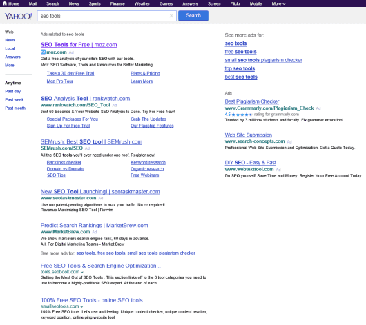 Yahoo-Suche mit Bing Ergebnissen, © SEOBook