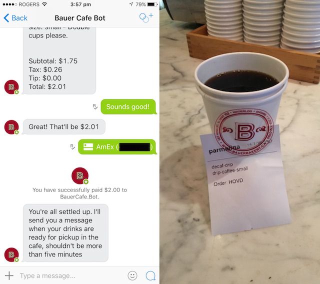Nicht zu verwechseln mit The Bauer Kitchen: Auch das Bauer Cafe lässt Nutzer von Kik via eines Bots Bestellungen aufgeben. Die komplette Abwicklung findet über den Messenger statt. © Forbes