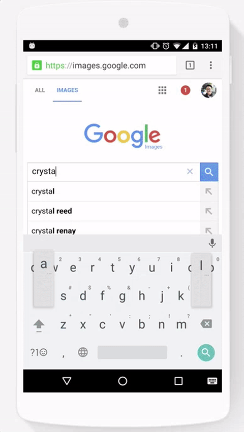 Anzeige für "crystal necklace" und Sortierung nach Farbe, © Google