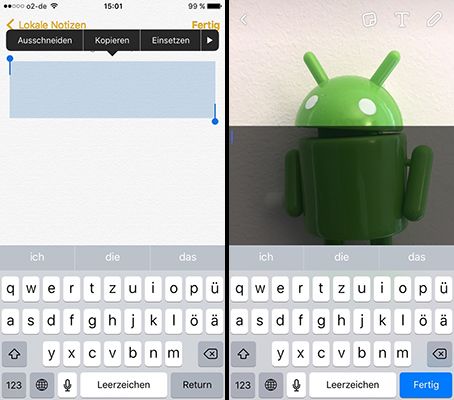 Für mehr Spielraum: In der Notizen-App ein Textfeld kopieren und dieses bei Snapchat einfügen.