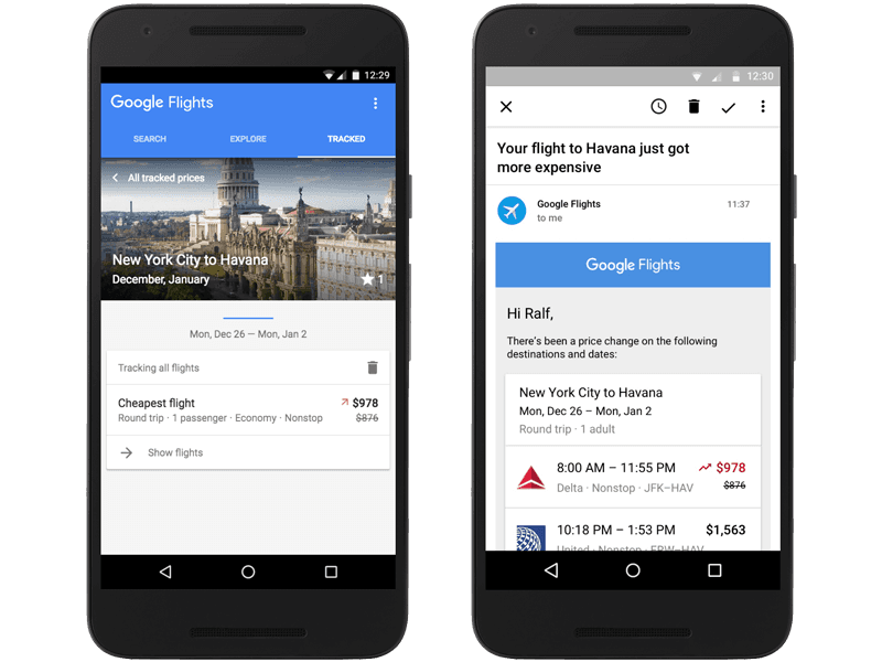 Google zeigt den günstigsten Preis und alternative Flughäfen in der Nähe des Ziels an.