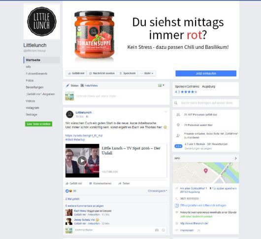 Beispiel: Facebook-Präsenz des StartUps LittleLunch, Quelle: Facebook.de