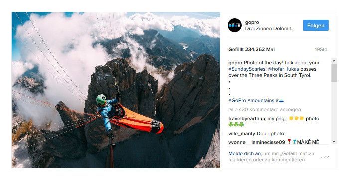 User Generated Content auf bei Go Pros Seite auf Instagram, Screenshot Instagram