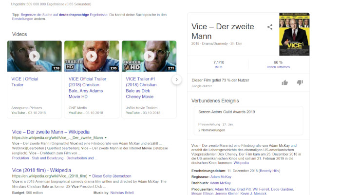 Film Reviews in Googles Knowledge Graph bedrohen Bewertungsseiten