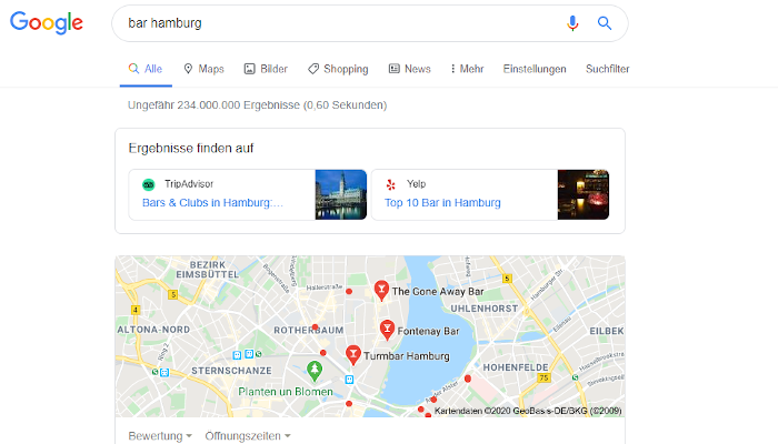 Google zeigt Links zu Drittanbietern wie Tripadvisor in den Local SERPs