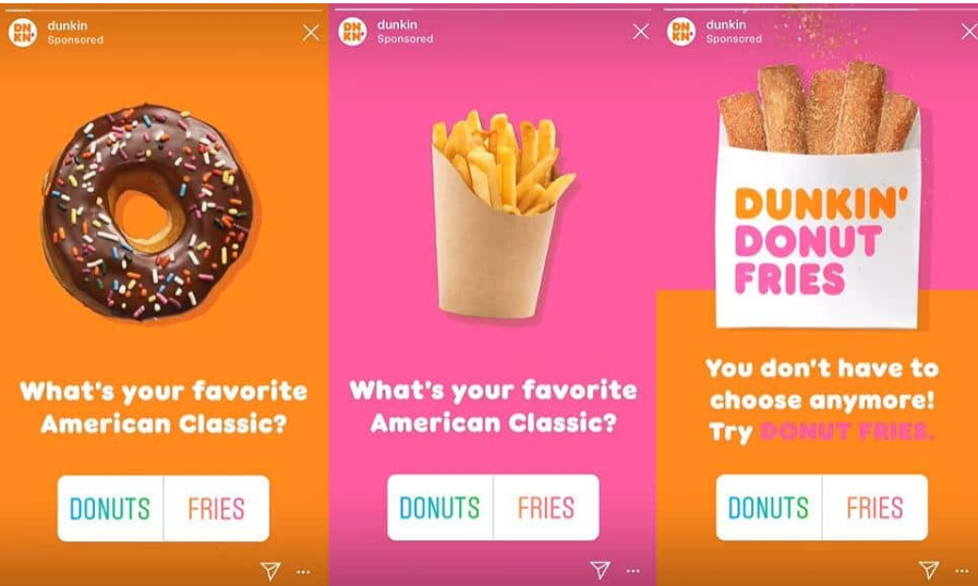 Story Ad von Dunkin' Donuts mit cleverem Einsatz des Umfragestickers