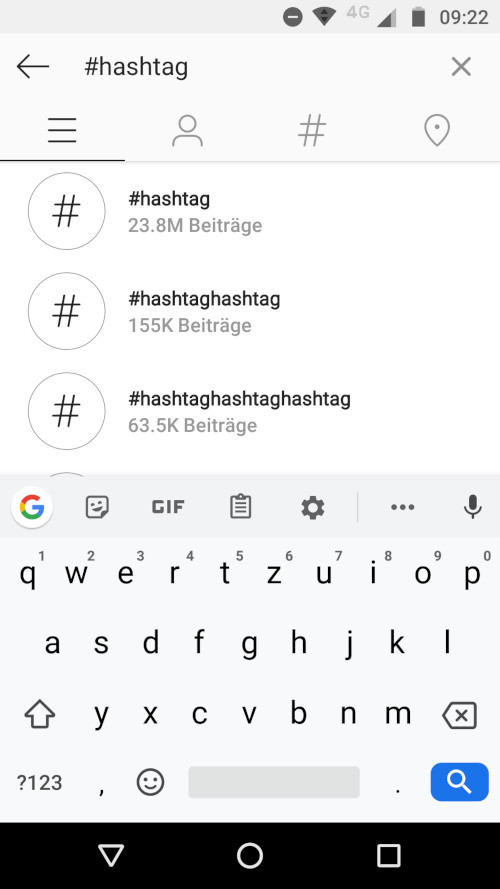 Hahstag-Suche im Instagram Explore Tab
