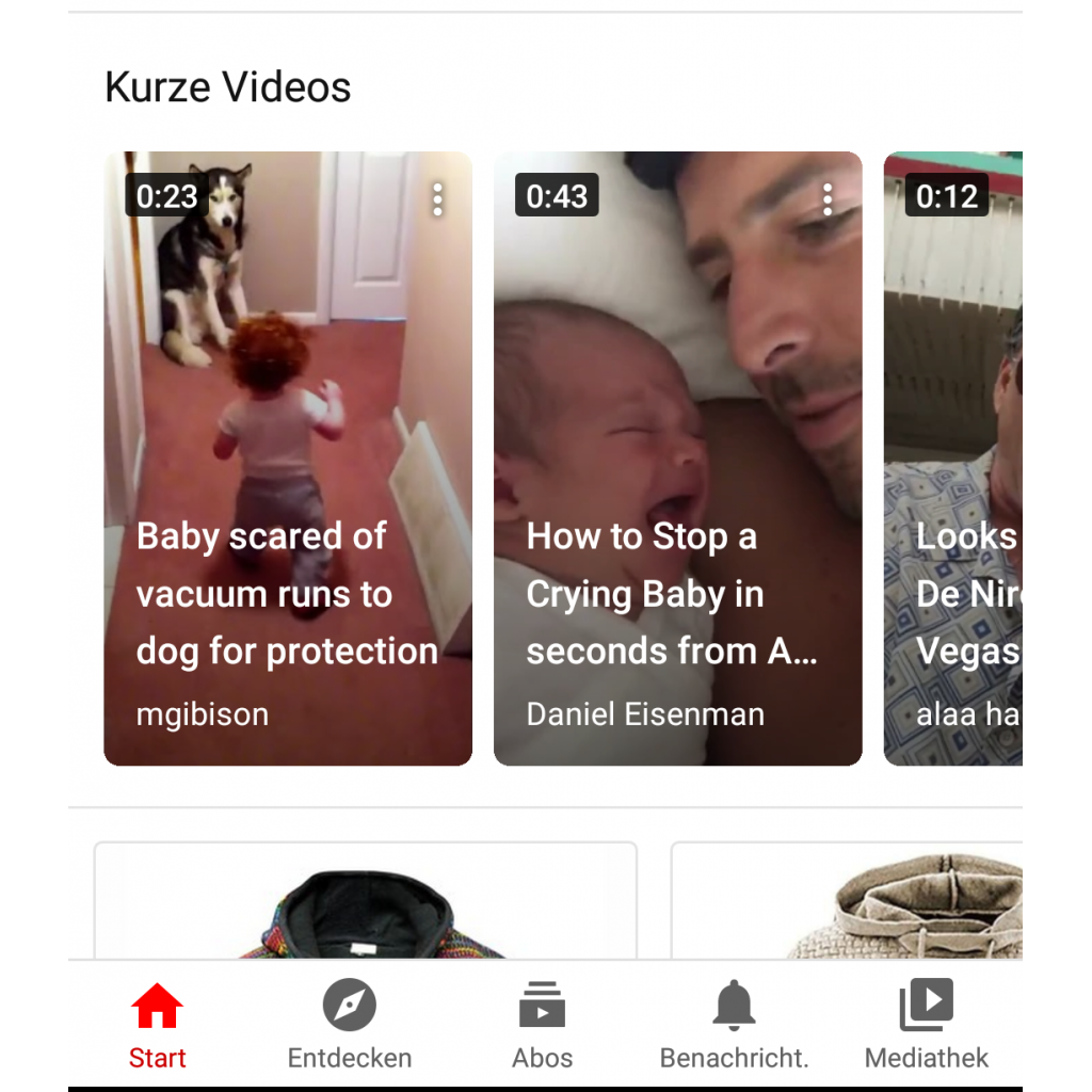 YouTube zeigt kurze Videos in der App an
