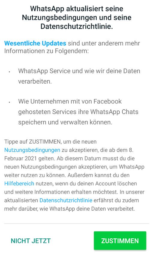 Der Hinweis zum Datenschutz-Update bei WhatsApp