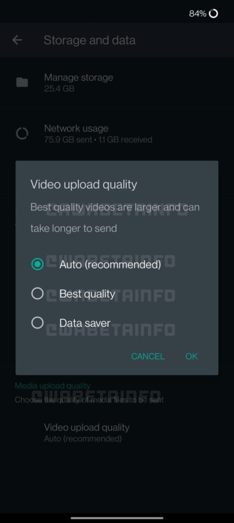 WhatsApps Optionen, um die Videoqualität beim Verschicken zu ändern