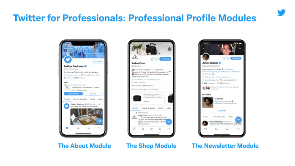 Die Professional Profile-Module bei Twitter