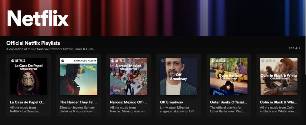 Spotify startet Netflix Hub mit Musik und Podcasts zu Serien und Filmen