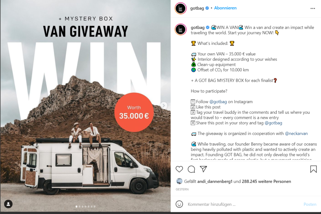 Screenshot des Got Bag Gewinnspiels auf Instagram, © Instagram/Got Bag 