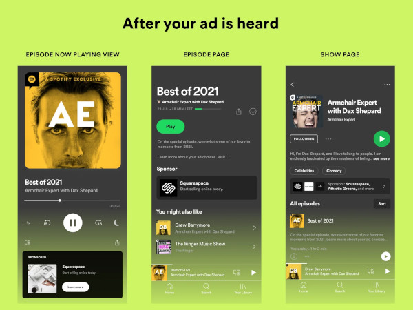 Anzeige der Spotify CTA Cards, nachdem die Audio-Ad gehört wurde