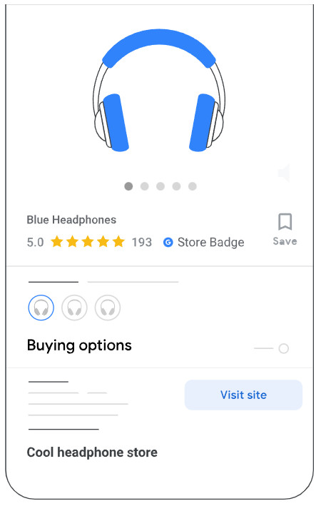 Ansicht eines Merchant Listings mit Badge von Google