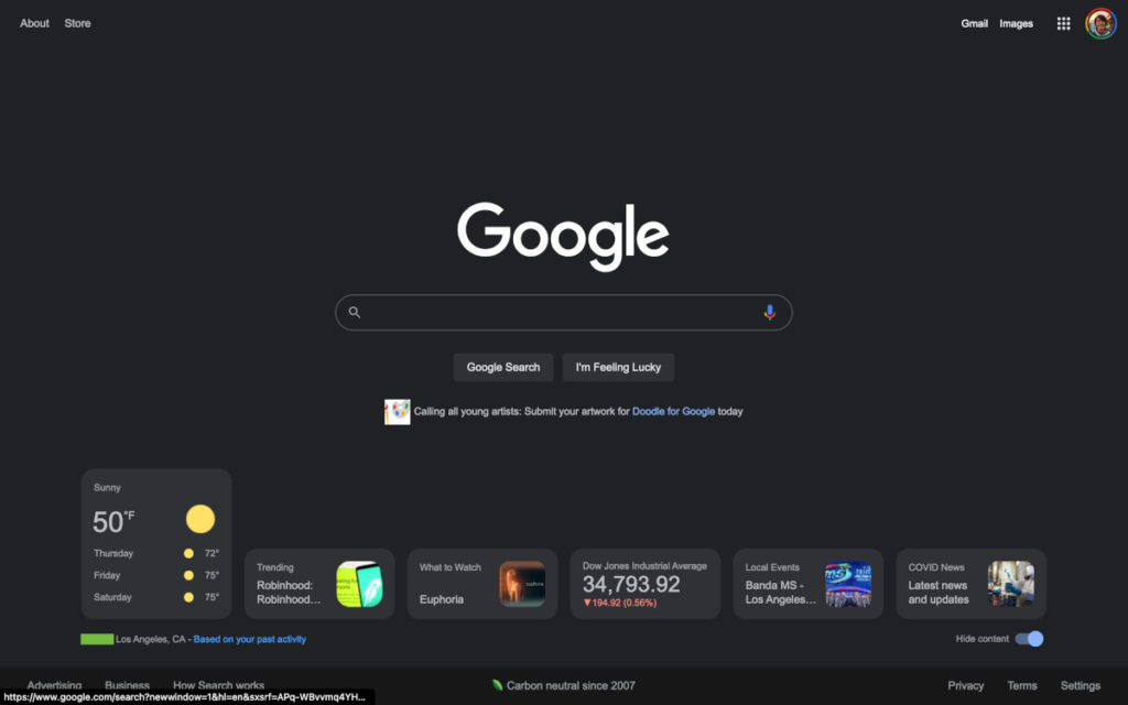 Die Startseite von Google mit Widgets