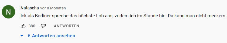 Kommentar zum Video Licht im Schacht der BVG, Screenshot YouTube