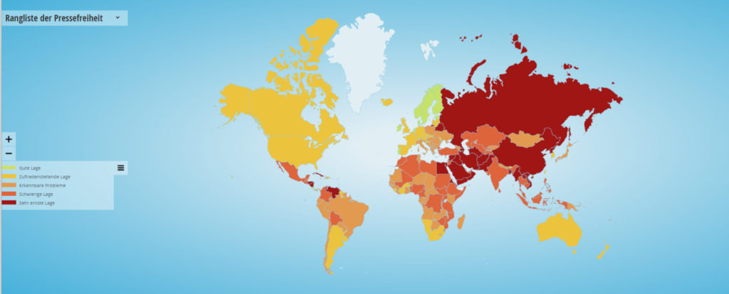 Übersicht zur Pressefreiheit weltweit von Reporter ohne Grenzen