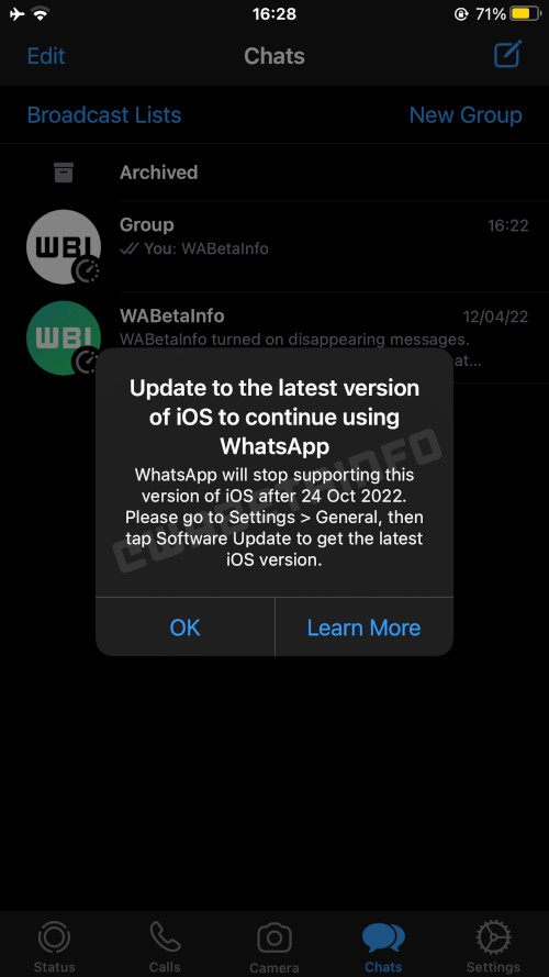 WhatsApp Support-Ende im Oktober für alte iOS-Versionen