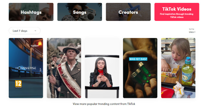 TikTok-Trendsuche nach Videos, Screenshot TikTok Creative Center