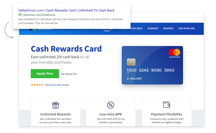 Werbung für eine Cashback-Kreditkarte