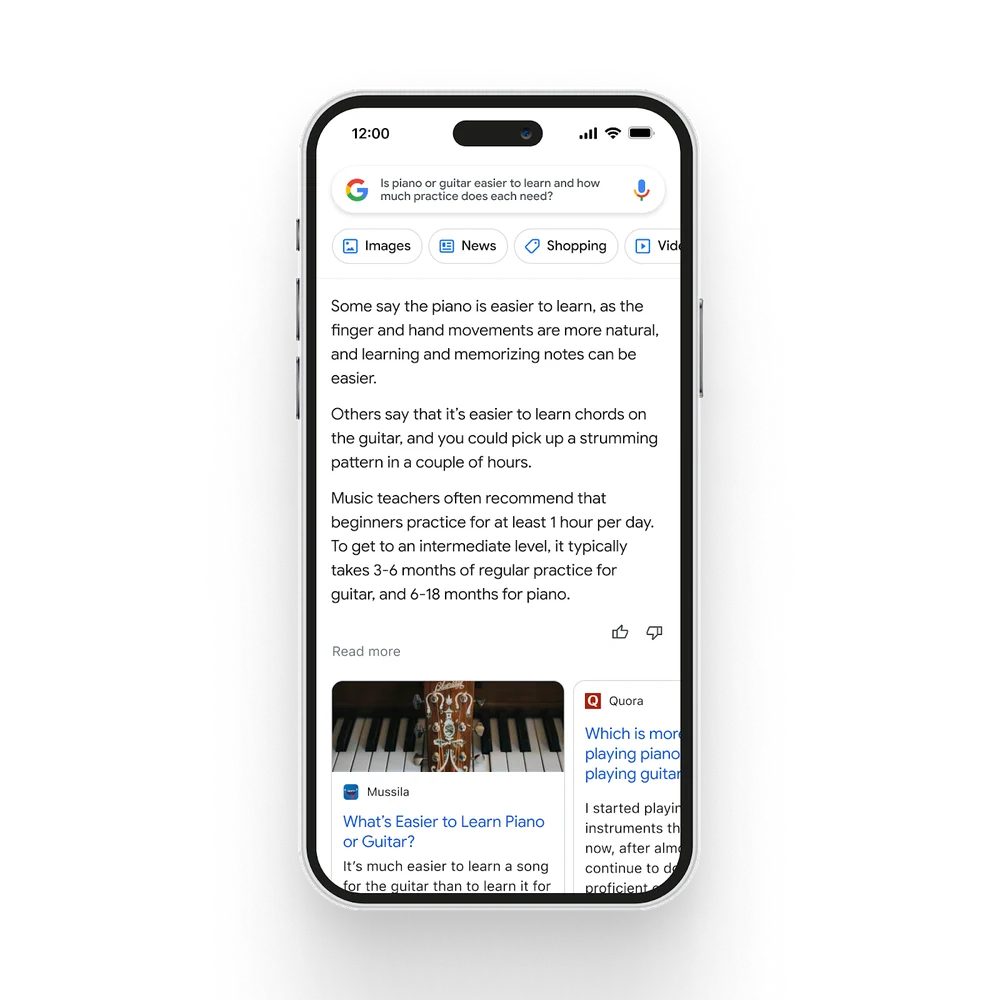 Die Suche mit Bard liefert ausführliche Antworten und Zusatzinformationen mit weiterführenden Quellen, © Google