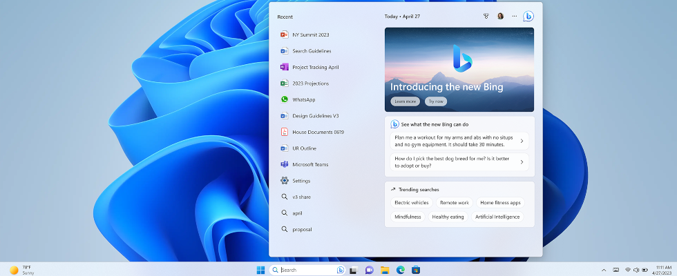 Das neue Bing kommt direkt in die Windows 11 Taskbar