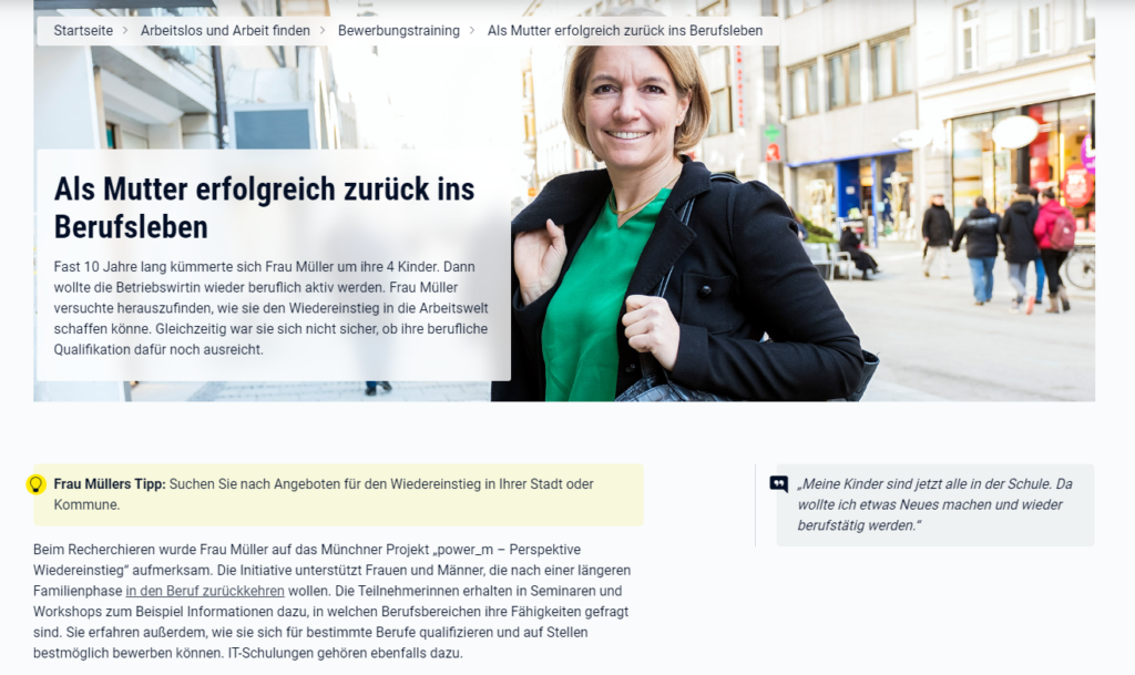 Eine Initiative der Bundesagentur für Arbeit, Screenshot arbeitsagentur.de