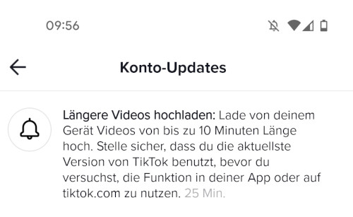 TikTok erlaubte 2022 zehnminütige Videos, eigener Screenshot