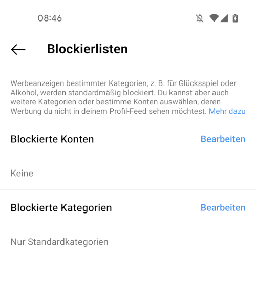 Blockierlisten auf Instagram im Professional Dashboard