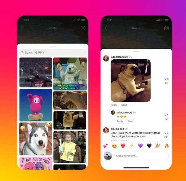 GIPHY-GIFs im Kommentar-Stream bei Instagram Posts