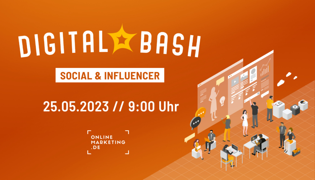 Digital Bash Social & Influencer Grafik, orangefarben mit Schriftzug