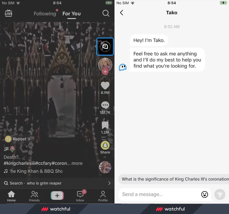 This is what the Tako interface looks like on TikTok, © Watchful Technologies via The Verge