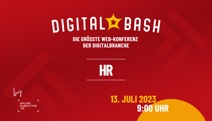 Digital Bash – HR-Grafik, roter Hintergrund, Schriftzüge und Logos