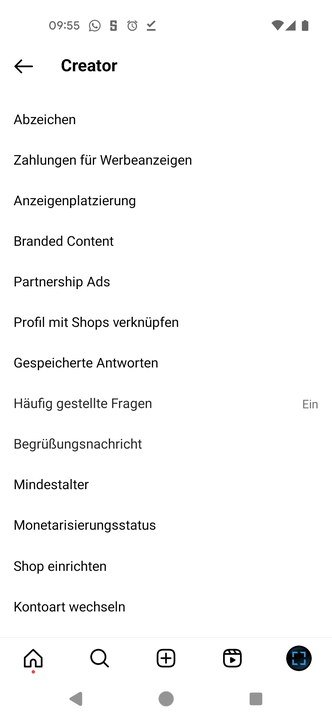 Die Verknüpfung des Profils mit Shops findest du in der Übersicht zu den Creator Tools, Screenshot aus der App