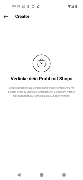Du kannst auch Shops von Dritten verlinken, wie Instagram erklärt, Screenshot aus der App