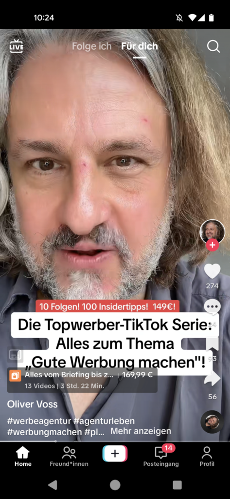 Oliver Voss beschreibt das Serienformat auf TikTok, Video mit Link, Screenshot