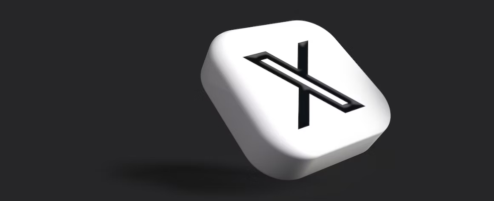 X-Logo, schwarz auf weißem Element, schwarzer Hintergrund