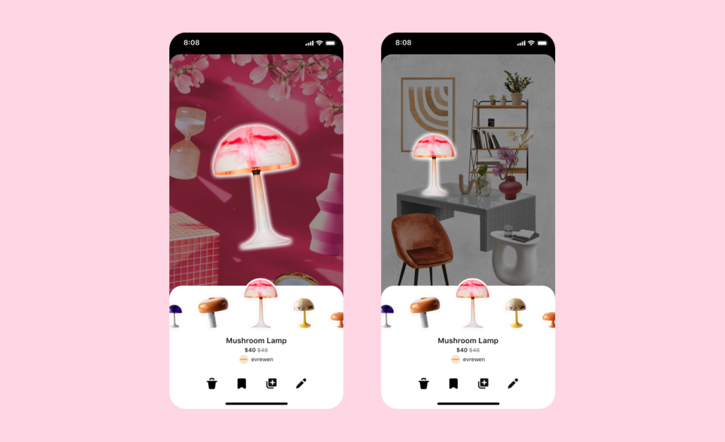 Kreative Cutouts sind mit Collagen möglich (mit einem Klick aufs Bild gelangst du zur größeren Ansicht), © Pinterest, Smartphone Mockup mit Collages Cutouts, Lampen freigestellt, Hintergrund rosafarben