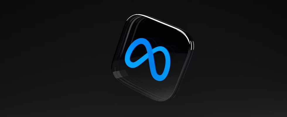 © Dima Solomin – Unsplash, Meta-Logo (blau) auf schwarzem Element, schwarzer Hintergrund