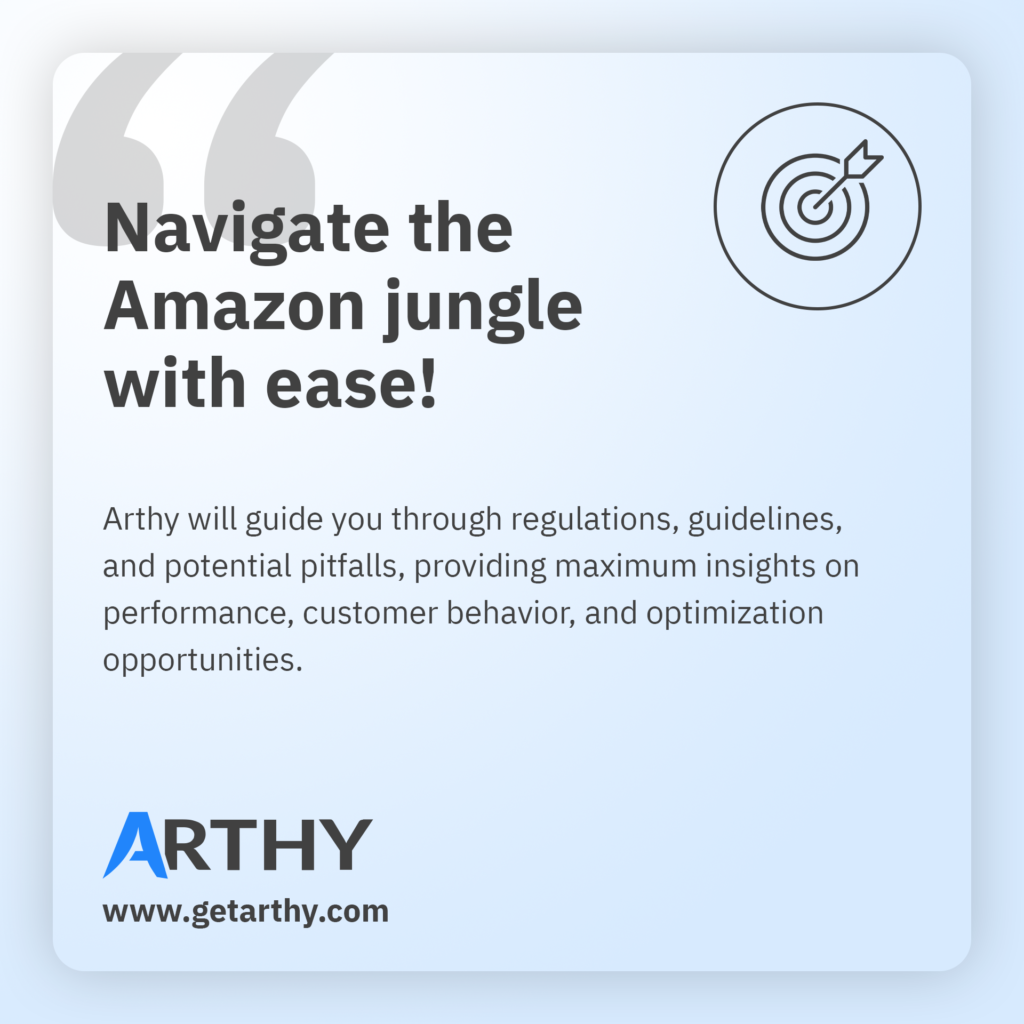 ARTHY hilft dir dabei, alle Potentiale im FBA-Bereich auszuschöpfen und daraus basierend dein Business zu skalieren, © Arthy, Grafik mit Text, Arthy-Logo, Pfeil-Icon, blauer Hintergrund
