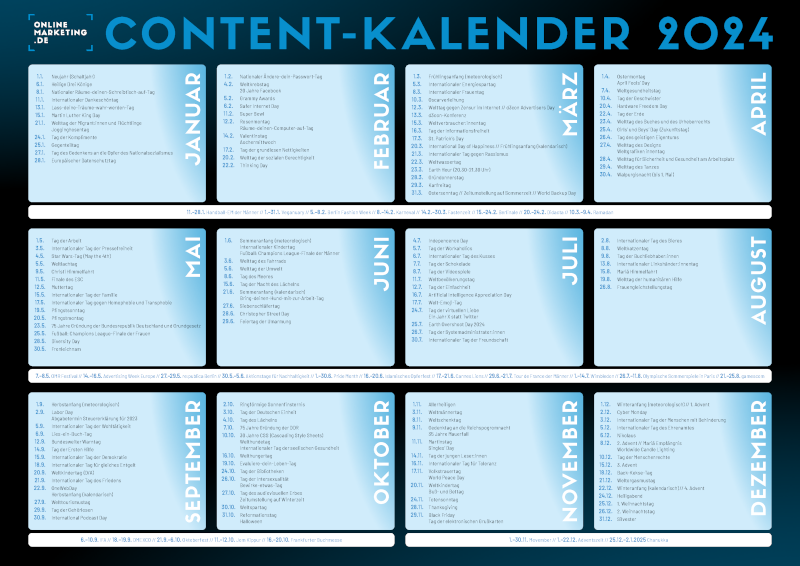 Unseren Content-Kalender kannst du dir als PDF herunterladen oder die Aktionstage direkt in deinen Kalender eintragen lassen., Grafik Content-Kalender 2024