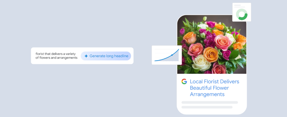 Google-Performance-Max-Kampagne, Texte, grauer Hintergrund, Mockup eines Screens 